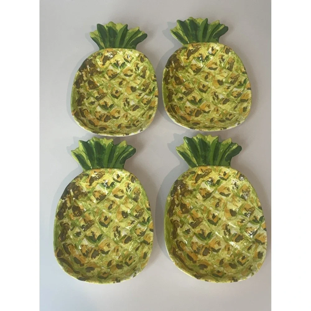Set of 4 Pineapple Melamine Appetizer Dessert Plates 7